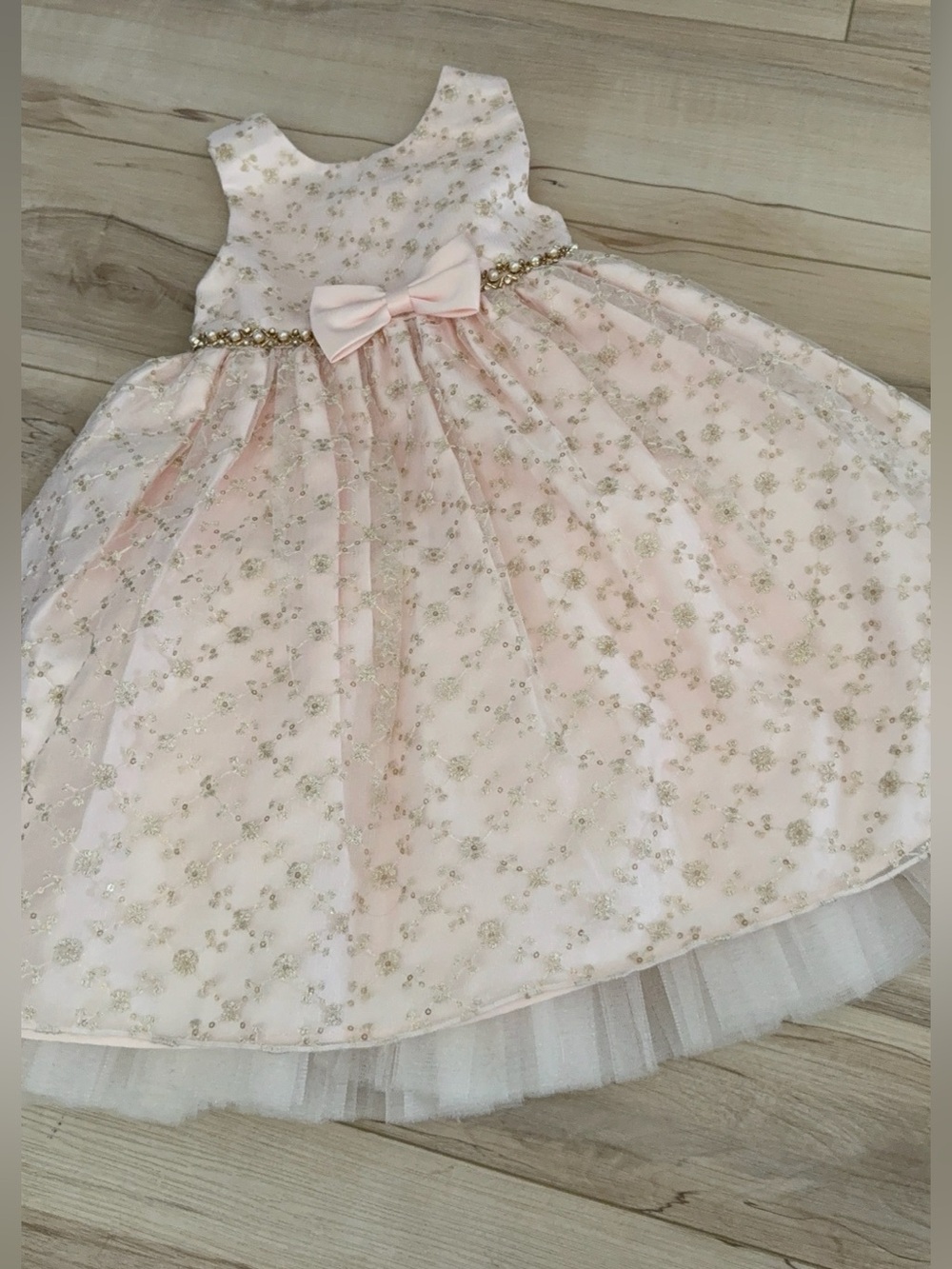 AMERICAN PRINCESS Pink & Gold beaded rhinestones Size 4 formal wedding pageant